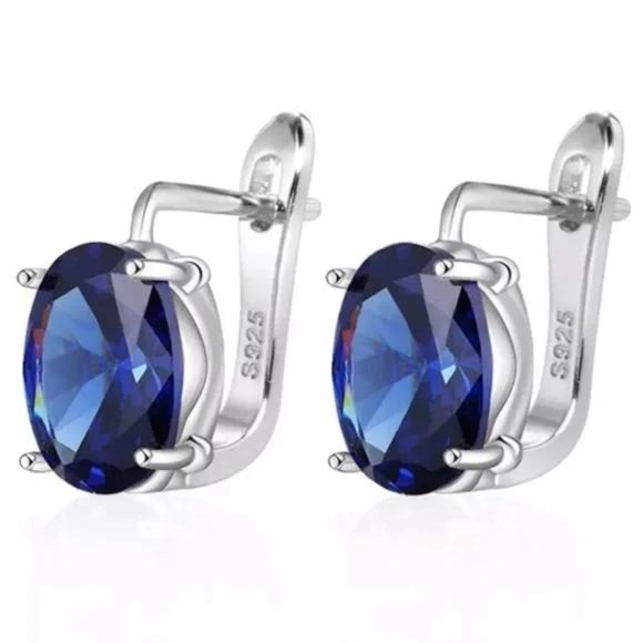 Jewelry - NEW OVAL DARK BLUE DIAMOND 925 STERLING SILVER STUD EARRINGS